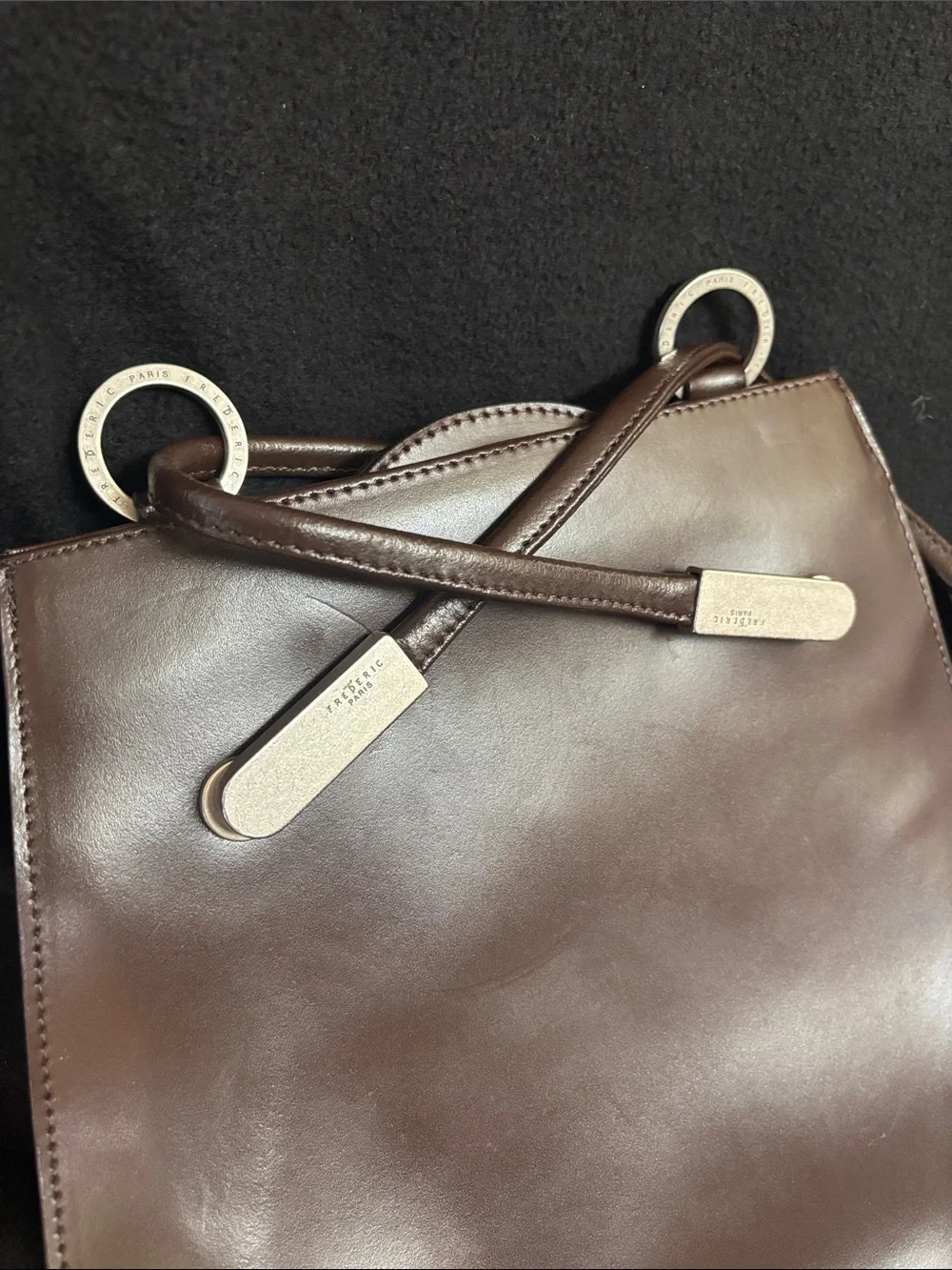 Frederic Paris Convertible Backpack Shoulder Bag Womens Brown Leather